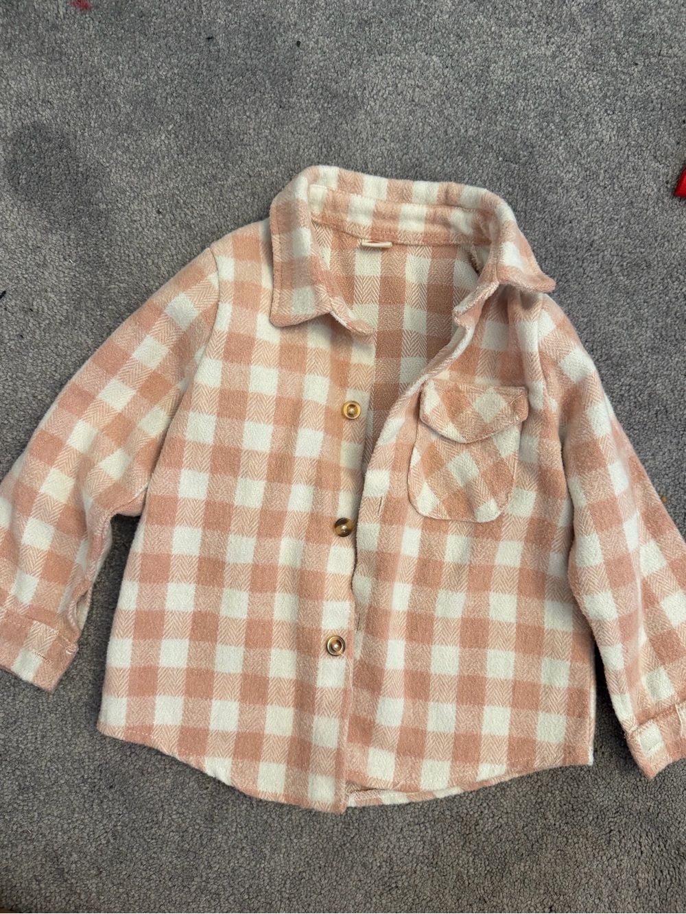 Kids Plaid Button-Up Shirt Jacket - Peach & Cream
